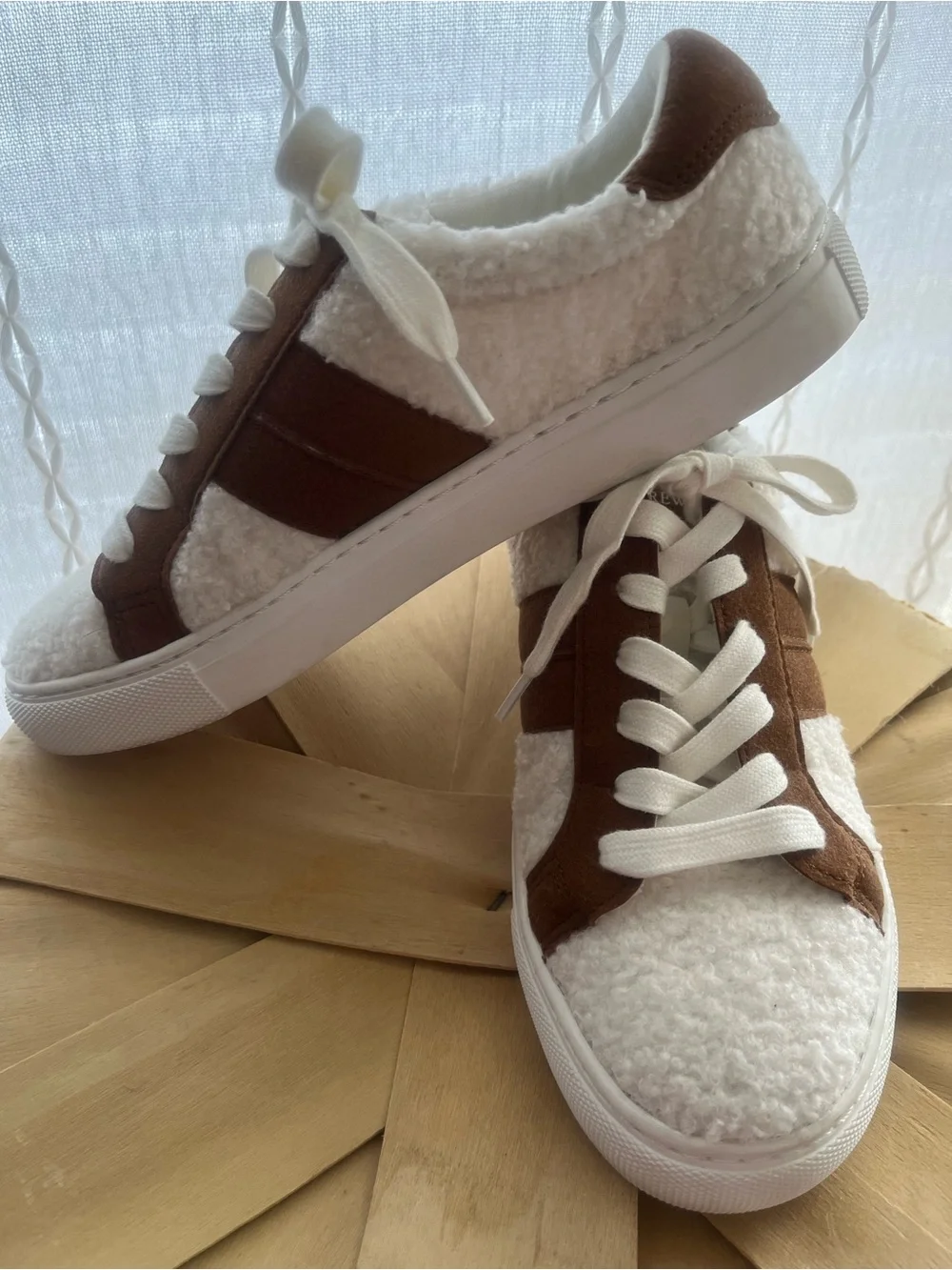 J. Crew White Sherpa stripped road trip Rubber Sole Sneakers (Size 7.5)